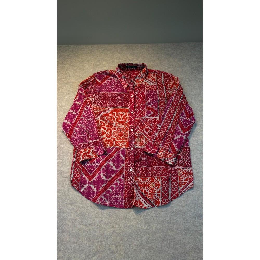 Lauren Ralph Lauren Red Pink Patchwork Print Button Down Shirt Medium Large